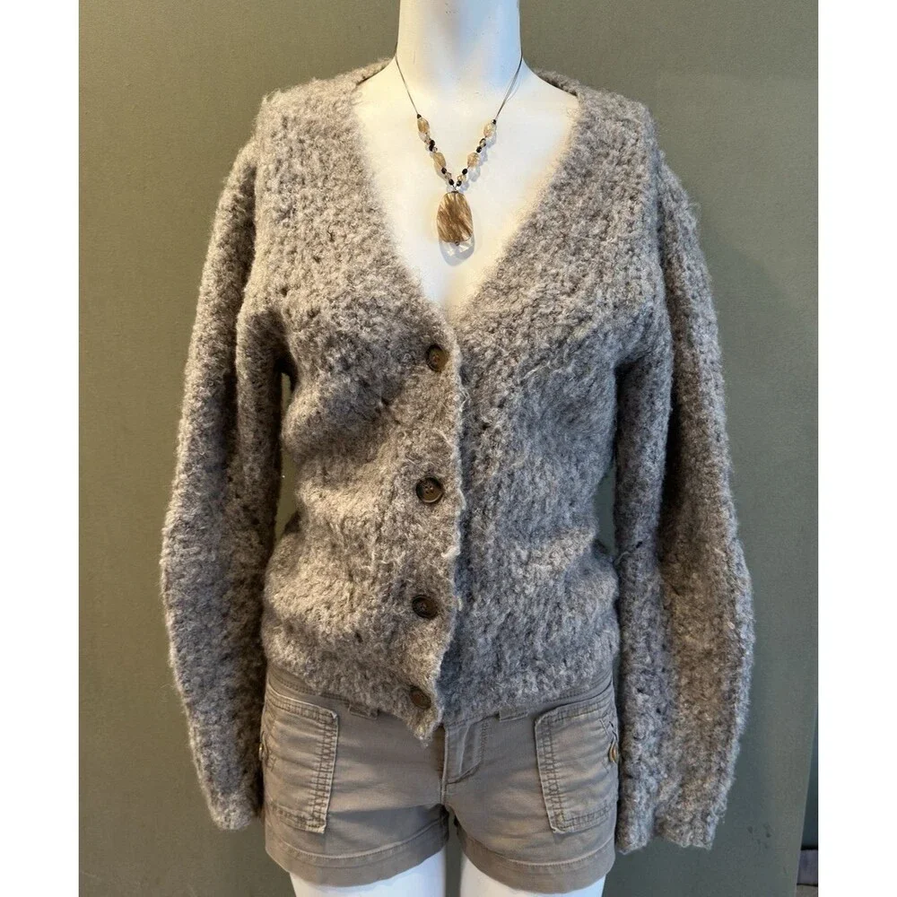 Dear John Long Sleeve gray cardigan‎ supper fluffy  Women's Size S. cable knit